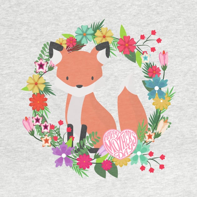 Happy Mother's Day Fox in a Wreath of Flowers Cute Mother gift by nathalieaynie